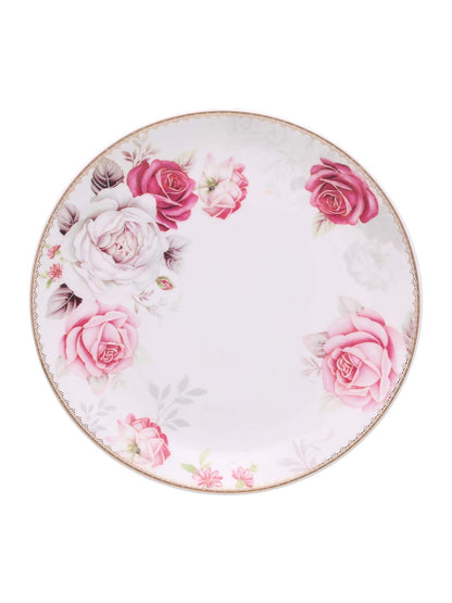 Clay Craft - Urmi Dinner Set of 18 Pieces, Rose Garden 22k Gold, for Family of 6, Dinner Set Ceramic, Crockery Set, Dining Set for Dinner, Plates and Bowls Set, Crockery Set for Gift