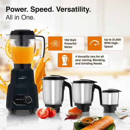 V-Guard Precia NX Juicer Mixer Grinder 750 W (New Launch) | 3-Year Motor Coverage | 4 Versatile Jars | Juicer, Large, Medium & Small | Compact ABS Body | SS Rust-Resistant Blades