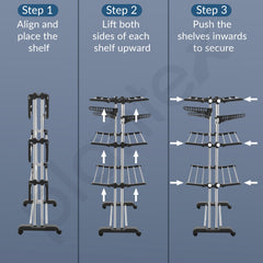 Plantex Clothes Stand for Drying Clothes/Stainless Steel Cloth Drying Stand Folding/3 Layer Stand for Cloth Drying - Aeronest (Chrome & Gray)-3