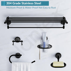 Plantex 304 Grade Stainless Steel Bathroom Accessories Set of 5 - Towel Stand/Napking Ring/Soap Stand/Toothbrush Holder/Robe Hanger - Niko (Black)-4