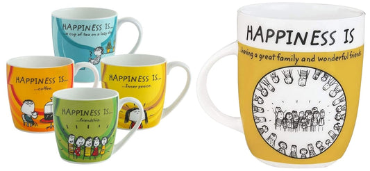 Clay Craft - Happiness is Ceramic Coffee Mugs Alton, Set of 4, 240ml Happiness is, Wonderful Friends Bone China Milk Mug, 350 ml, Multicolour
