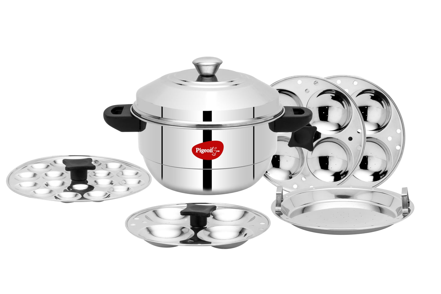 Pigeon Stainless Steel Idly Maker 4 Plates Compatible with Induction and Gas Stove