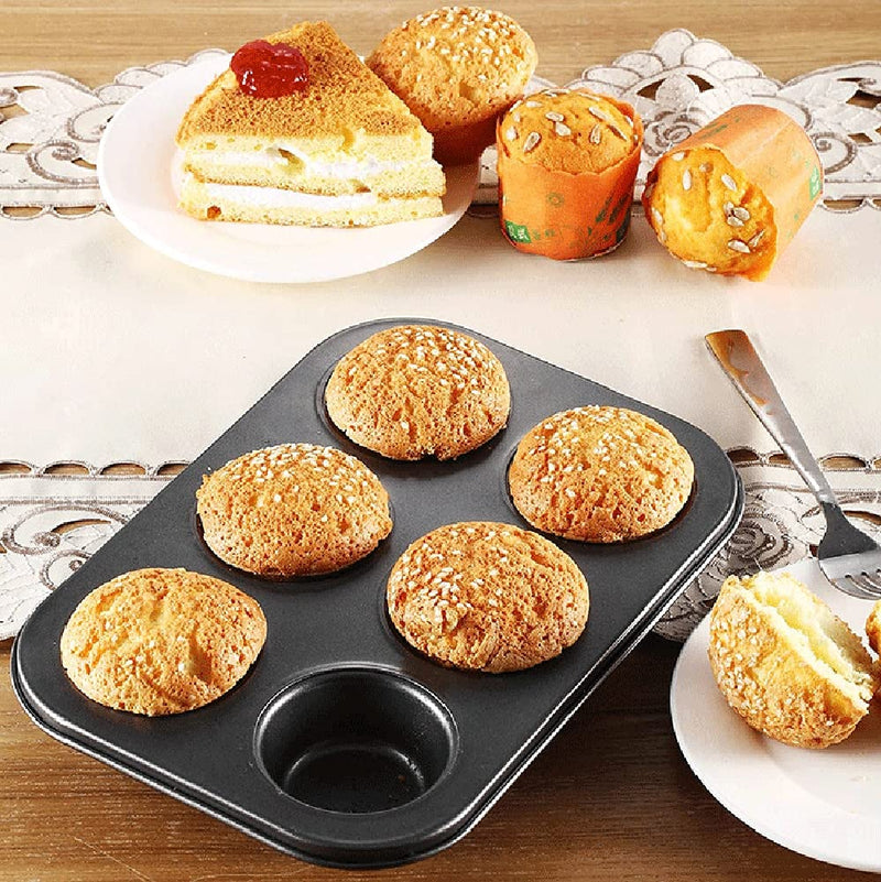 Kosh - Perfect Baking Tools for Beginners or Experts - Bakeware Moulds Non-Stick Teflon Coated 6 Cup Muffin Tray Carbon Steel Cake Mold/Baking Tray/Tin/Pan - 6 Cup Muffin Tray