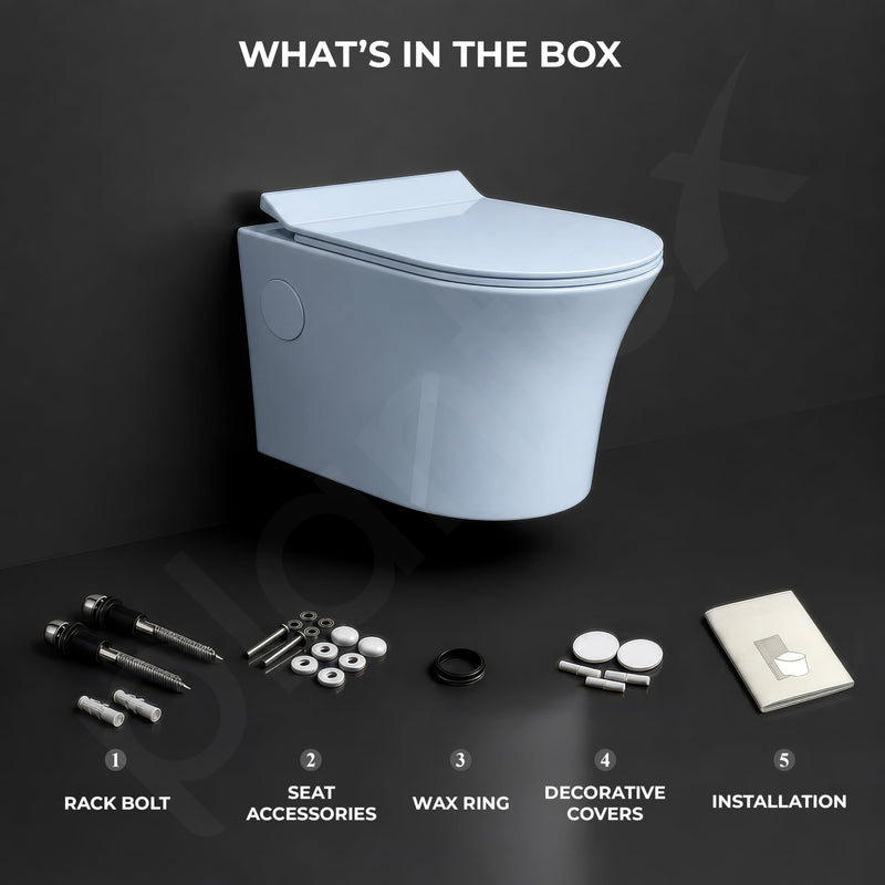 Plantex Platinum Rimless Wall Hung Western Commode/Washdown Bathroom Commode/P Trap Western Toilet with Soft Close Toilet Seat Cover (Ocean)-5