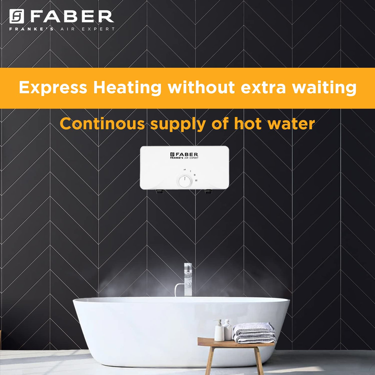 Faber Agnes Tankless Instant 3.5kw Water Heater | High Working Pressure, 3-Level Temperature, Safety Valve, Auto Off | F