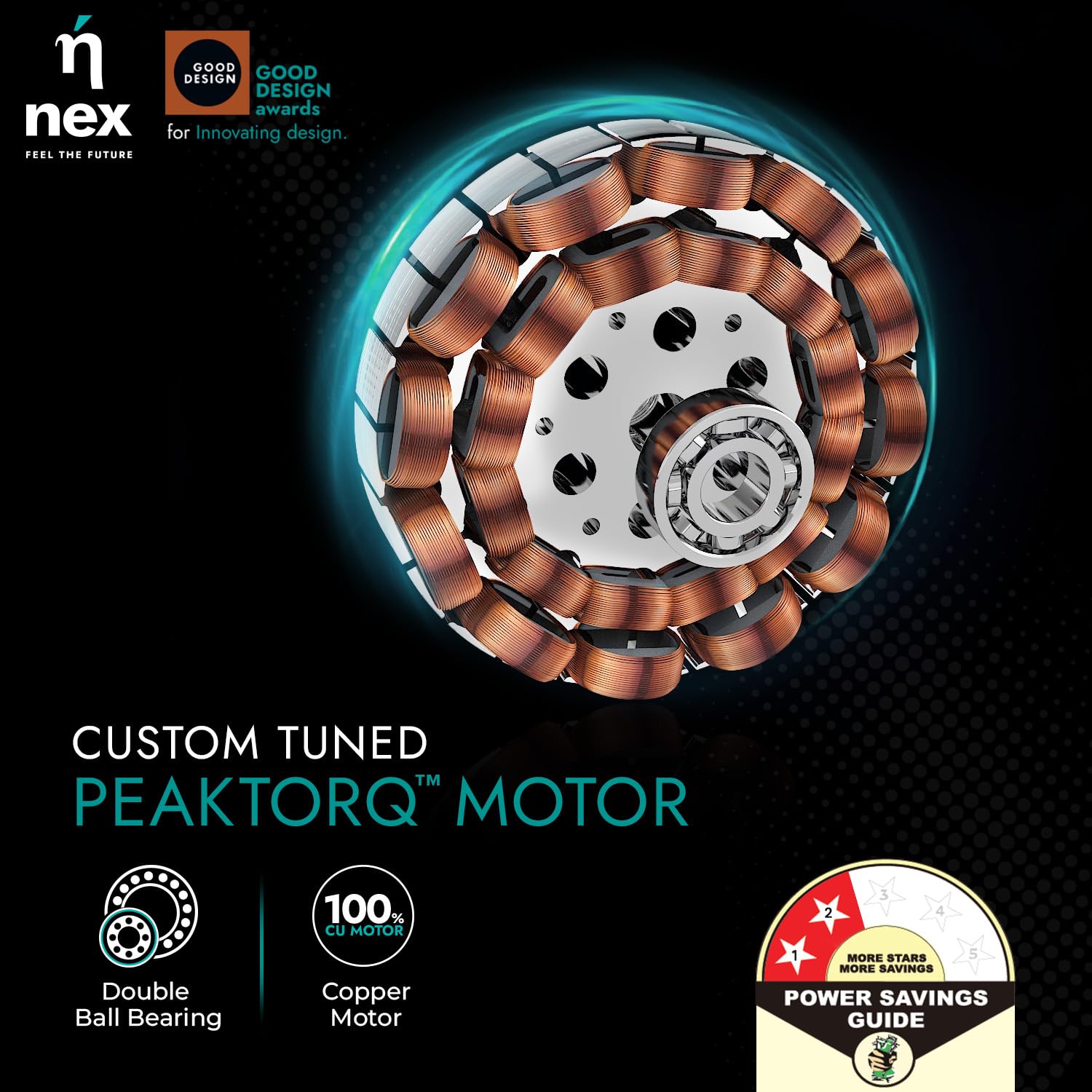 NNEX by BAJAJ Glyde A40 1200 MM | BEE 2 Star Rated Premium Ceiling Fan | 20% Higher Air Thrust* | Airfluence™ Al Blades | Adjustable Downrod | 2-Yr Warranty 【Snow White】