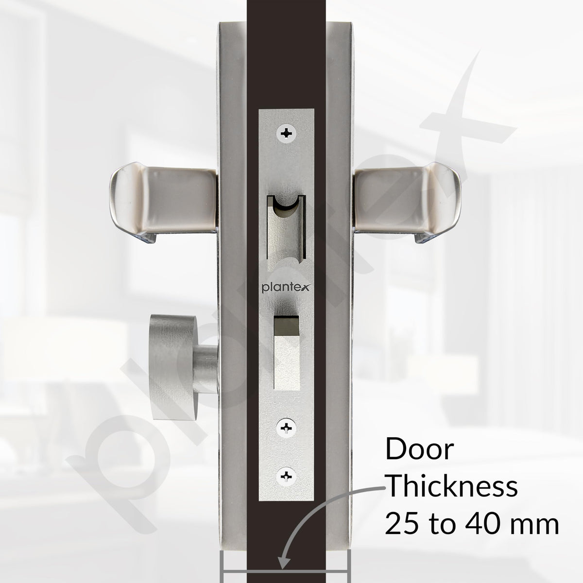 Plantex Heavy-Duty Door Lock Set - Main Door Lock Handle Set/Mortise Lock with 3 Keys, Brass Lock Body & Cylinder (8127 - Satin White & Chrome)-5