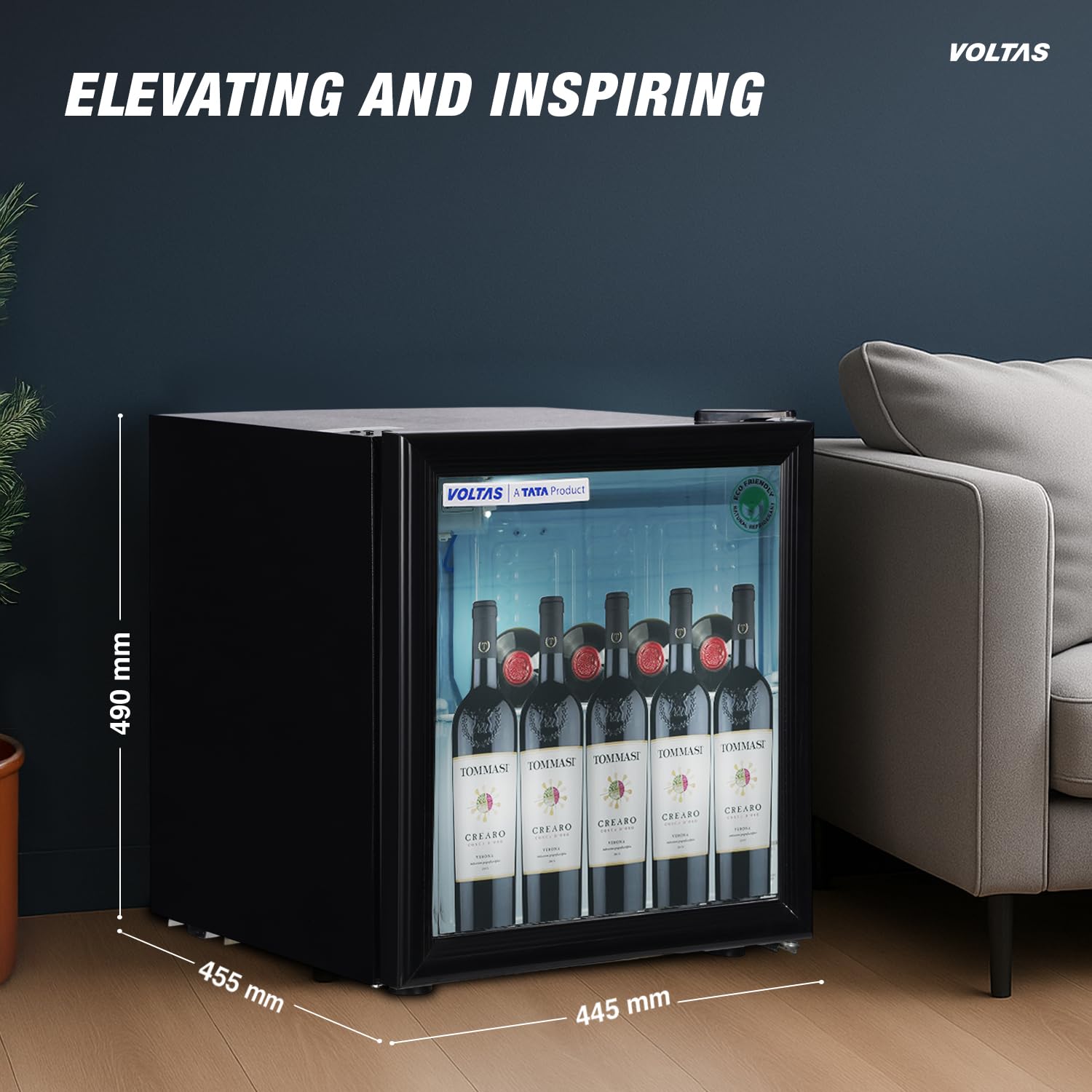 Voltas 50 Litres, Counter Top Glass Door Mini Bar/Visi Cooler, With Antibacterial Gasket (VC GT 50, Black)