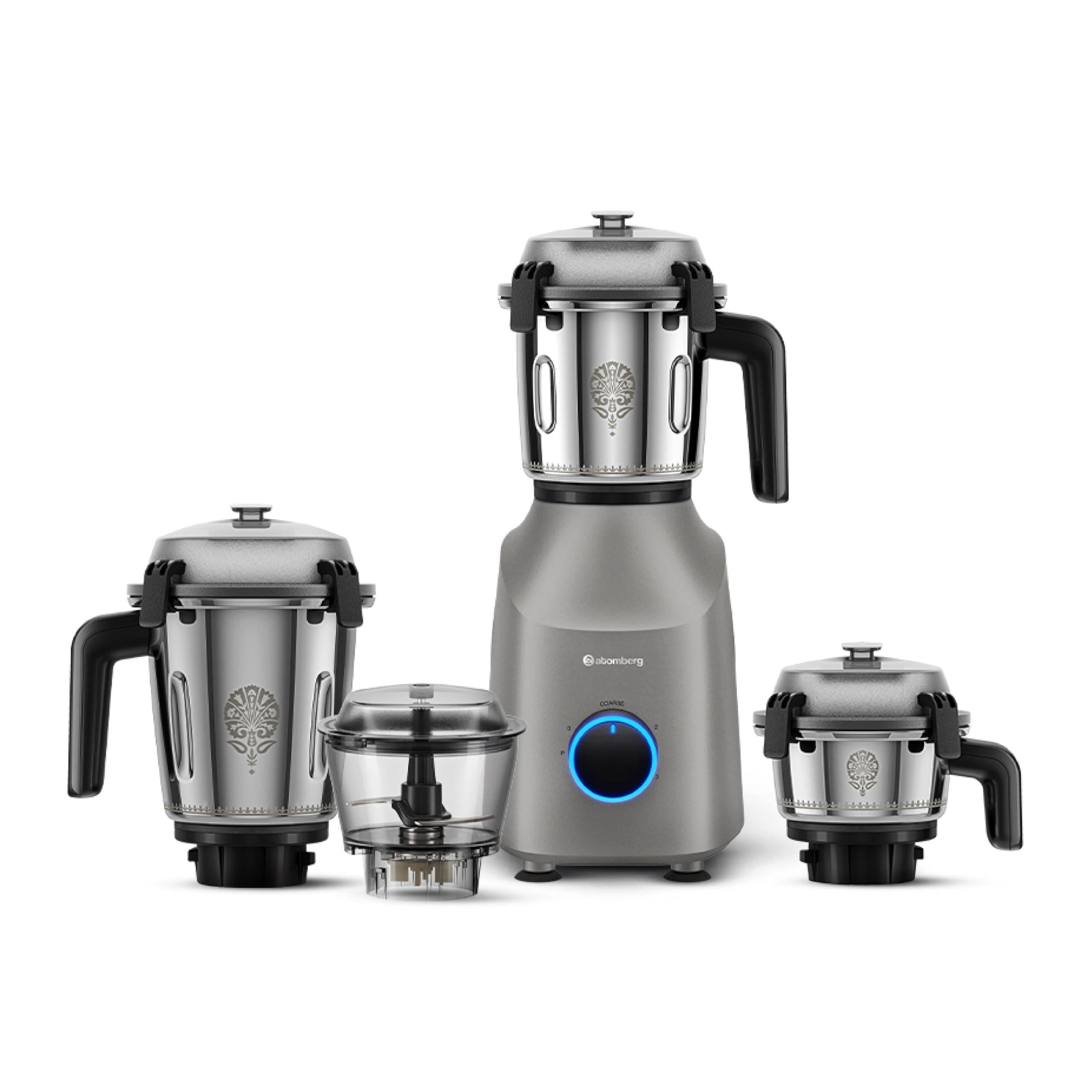 Atomberg Tavi Mixer Grinder | 𝟏𝟏𝟎𝐕 𝐎𝐧𝐥𝐲 𝐟𝐨𝐫 𝐔𝐒 & 𝐂𝐚𝐧𝐚𝐝𝐚 | Unique Coarse Mode for Silbatta-Like Texture | Intelligent 600W Motor | 4 Jars Including Chopper Jar | Matte Black
