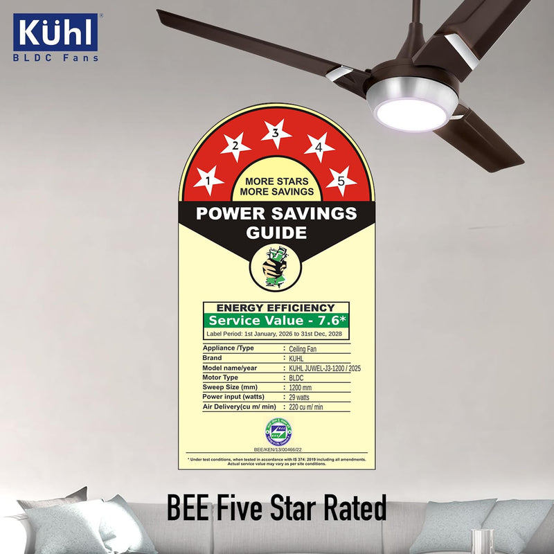 KUHL Juwel J3 1200 mm 65% Power Saving BLDC Ceiling Fan-5