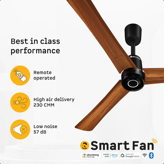 atomberg Renesa Elite Smart 1200mm Voice Enabled BLDC Ceiling Fan with Remote Control | BEE 5 star | High Air Delivery with Moonbeam LED Light | Designer Fan | 5 Year Warranty | Golden Oakwood