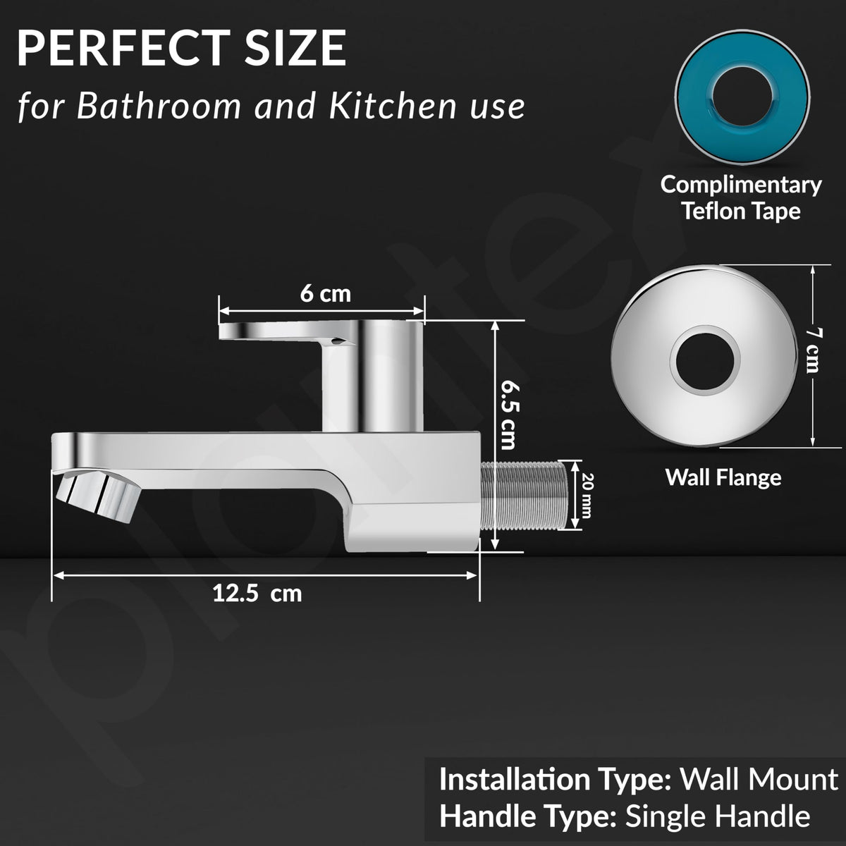Plantex Pure Brass PAC-1802 Bib Cock Water Tap with Water Saving Aerator/Bib Tap with Brass Wall Flange and Teflon Tape-7 Year Warranty (Mirror Chrome Finish)-4