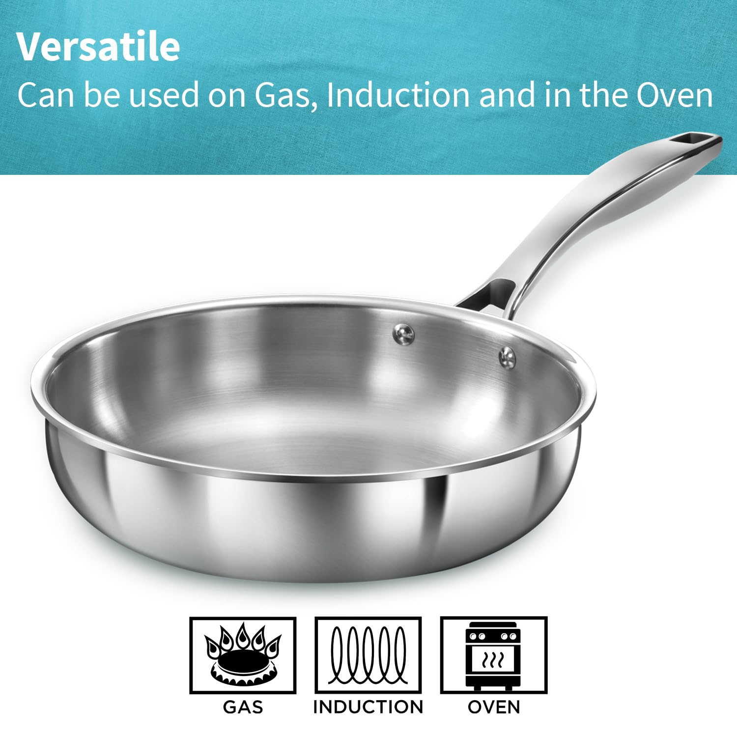 Hawkins Pro 22 cm Frying Pan, Triply Stainless Steel Fry Pan with Stainless Steel Handle, Silver (PSF22)