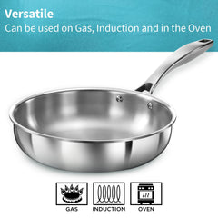 Hawkins Pro 22 cm Frying Pan, Triply Stainless Steel Fry Pan with Stainless Steel Handle, Silver (PSF22)