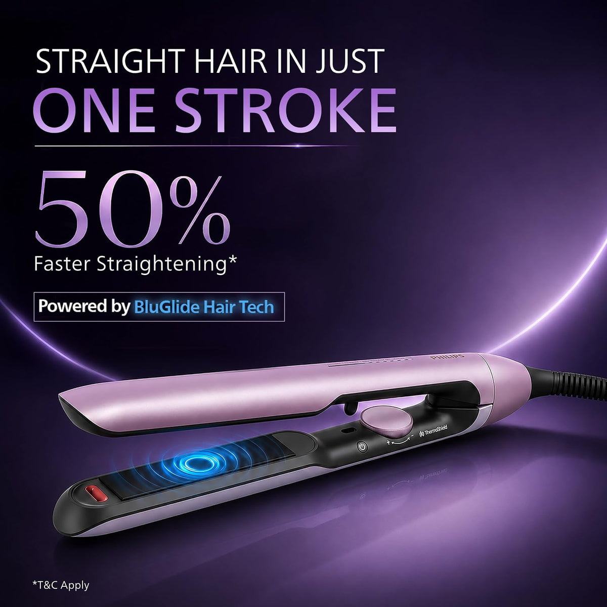 Philips One Stroke Hair Straightener with BluGlide Tech (bhs530)