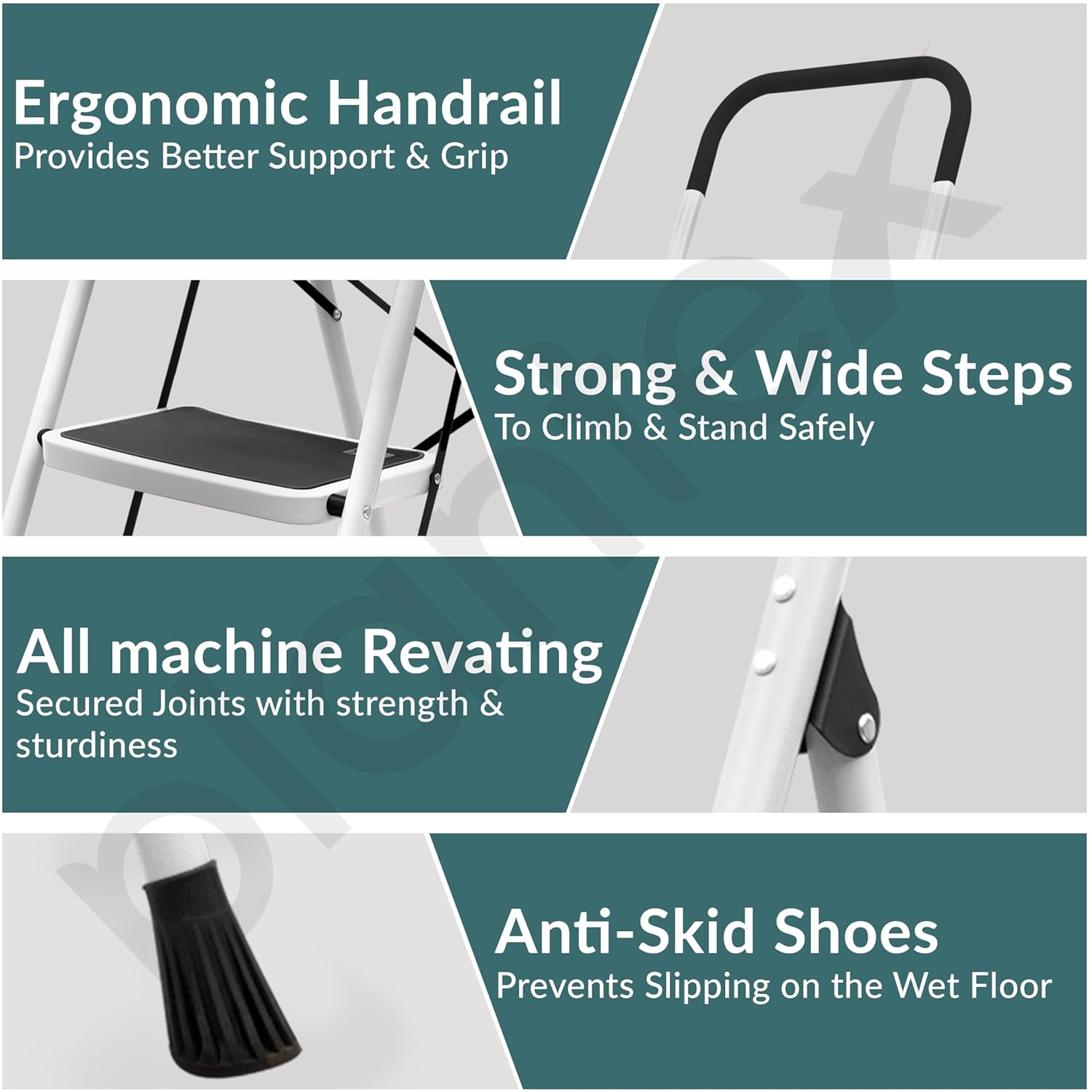 Plantex Alloy Steel 4 Step Ladder For Home/Foldable Strong Wide Step Ladder/Anti- Skid 4 Step Ladder - (White & Black)