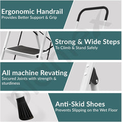 Plantex Alloy Steel 4 Step Ladder For Home/Foldable Strong Wide Step Ladder/Anti- Skid 4 Step Ladder - (White & Black)