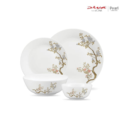 Diva by La Opala, Pearl Collection, Opal Glass Dinner Set 20 pcs, Zen Garden, White