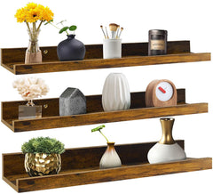 24 Inch Floating Shelves Wall Mounted Set of 3, Rustic Large Wall Shelves Picture Ledge Shelf for Bedroom | Liv
