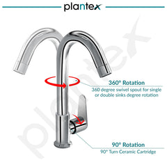 Plantex Sink Tap for Kitchen Basin/Pure Brass Tap with Water Saving Nozzle for Kitchen Sink Taps with Teflon Tape & Wall Flange (DOL-2311-Chrome)-3