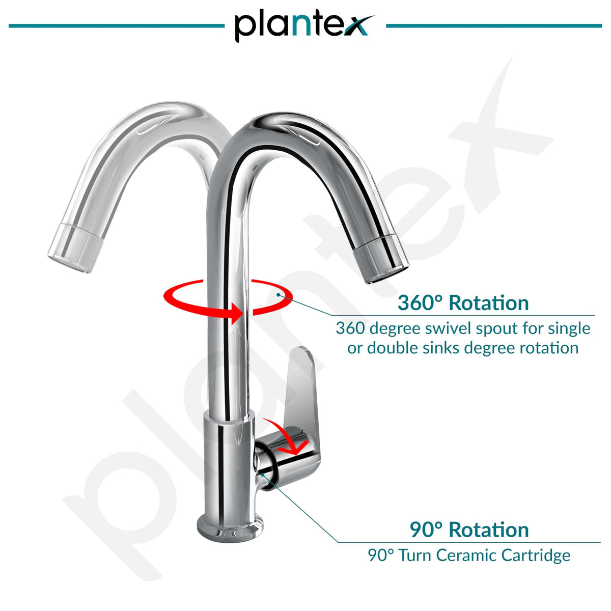 Plantex Sink Tap for Kitchen Basin/Pure Brass Tap with Water Saving Nozzle for Kitchen Sink Taps with Teflon Tape & Wall Flange (DOL-2311-Chrome)-3