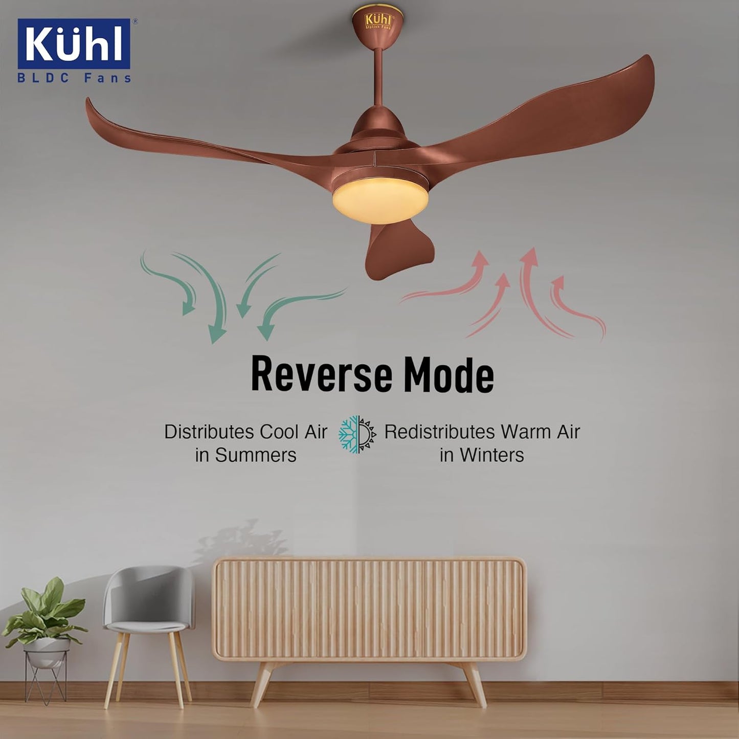 KUHL Glanz F3 1320MM 65% Power Saving BLDC Ceiling Fan | BEE 5 Star Rated & ISI Marked | High Air Flow | 5Year Warranty on Motor By Brand |Free Installation | IoT Operate via Mobile & Alexa | Brown