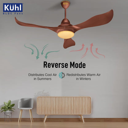 KUHL Glanz F3 1320MM 65% Power Saving BLDC Ceiling Fan | BEE 5 Star Rated & ISI Marked | High Air Flow | 5Year Warranty on Motor By Brand |Free Installation | IoT Operate via Mobile & Alexa | Brown