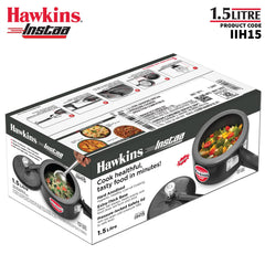 Hawkins 1.5 Litre Instaa Pressure Cooker, Induction Inner Lid Cooker, Tall Body Hard Anodised Baby Cooker, Black (IIH15)