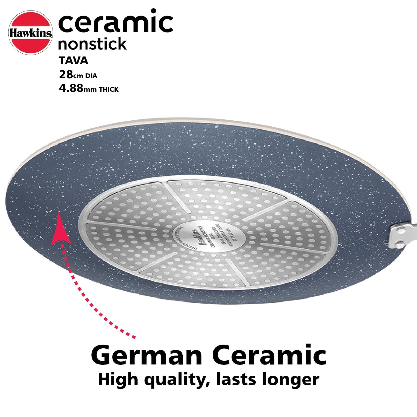 Hawkins Ceramic Nonstick Tava, 28 cm Diameter, Induction Paratha Tawa, Granite Griddle (ICT28)