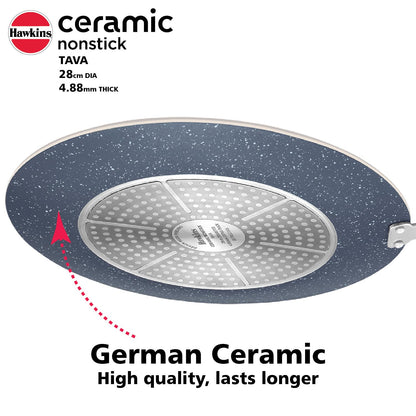 Hawkins Ceramic Nonstick Tava, 28 cm Diameter, Induction Paratha Tawa, Granite Griddle (ICT28)