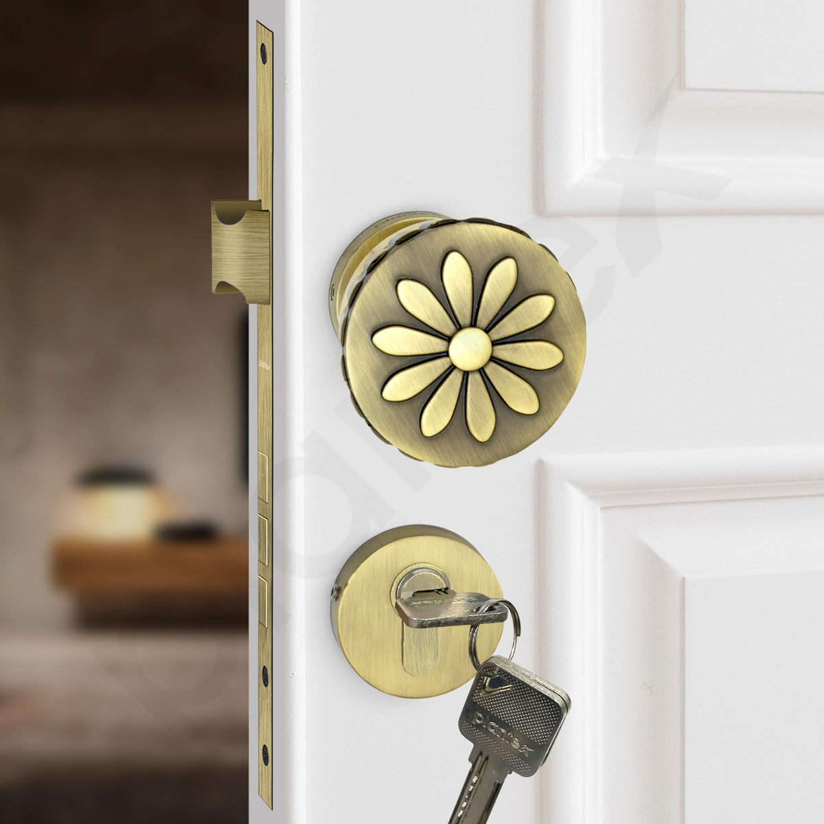 Plantex Heavy Duty Mortise Door Lock/Handle Set for Home/Office (Brass Antique & Gold)-6