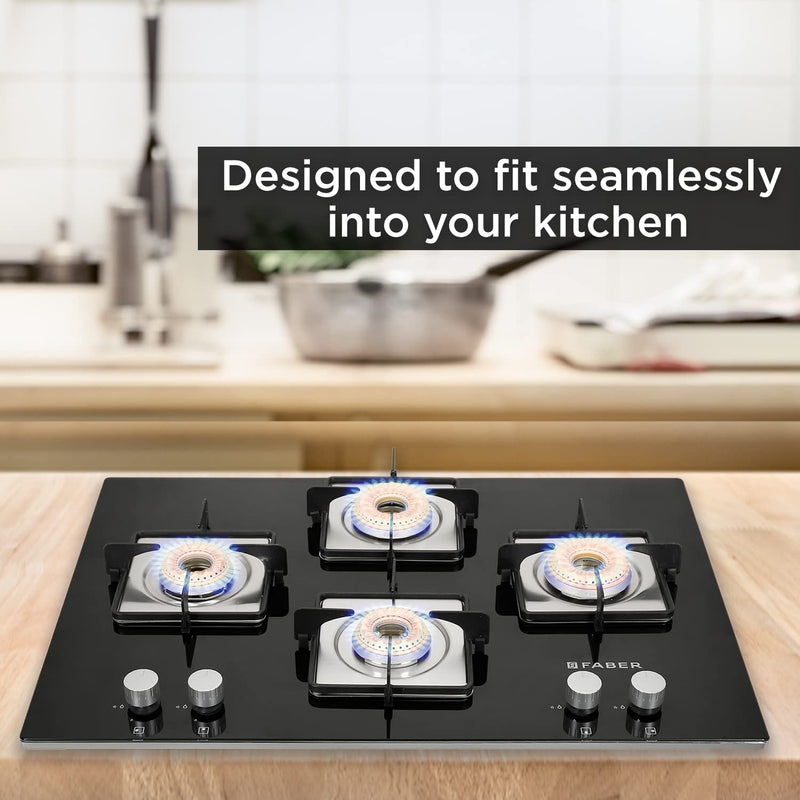Faber Hob/Hobtop 3 Brass Burner, Electric Auto Ignition, Glass Top(HOB Orion 753 HD BB EBK) Black
