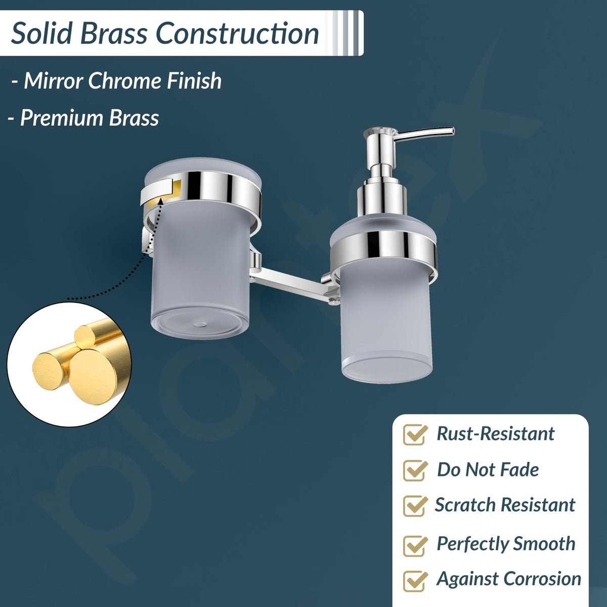 Plantex Smooth Brass 2in1 Glass Tumbler Holder with Handwash Dispenser - Multiuse (UN-1739)-2