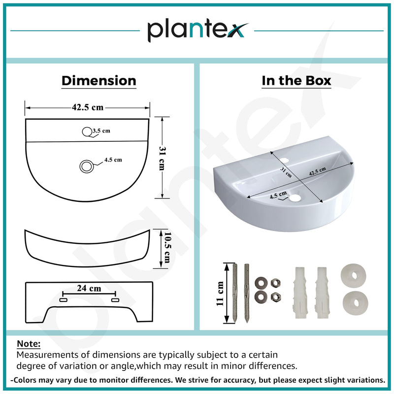 Plantex Ceramic Wall Mount Wash Basin for Bathroom/Wall Hung Basin/Bathroom Sink with 10 Years Glaze Warranty by Plantex//Washbasin for Restaurant, Hotel (Glossy White - Mark -17 x 12 x 4 Inch)-3