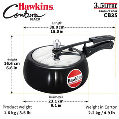 Hawkins 3.5 Litre Contura Black Pressure Cooker, Hard Anodised Inner Lid Cooker, Handi Cooker, Black (CB35)