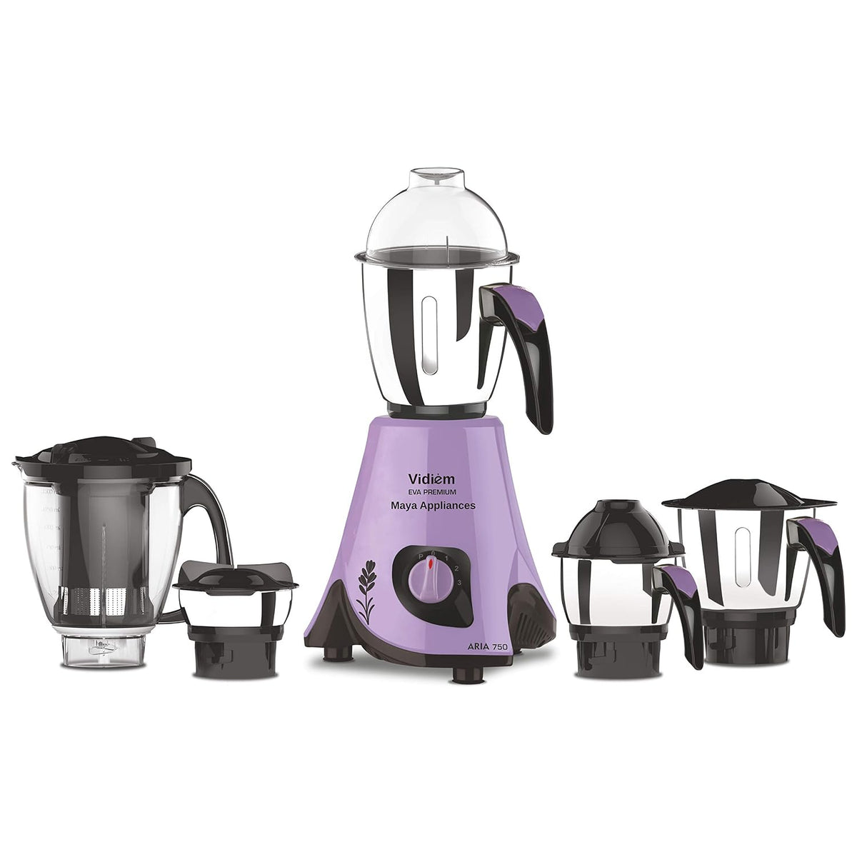 Vidiem Eva Elite Mixer Grinder 710 A, 750W with 4 Jars (1 Juicer + 3 Leakproof Jars) | Self-Locking Jars | ARIA Cool Tec