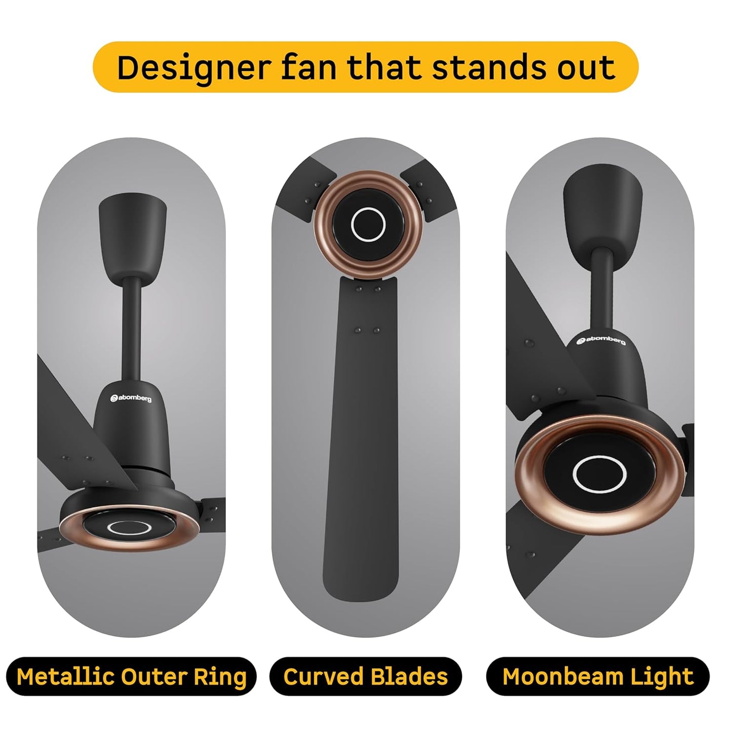 atomberg Studio Nexus 1200mm BLDC Ceiling Fan with IoT & Remote Control | BEE 5-star | New Blade Design | High Air Delivery with Moonbeam Light | Low noise | 5 Year Warranty | Midnight Black