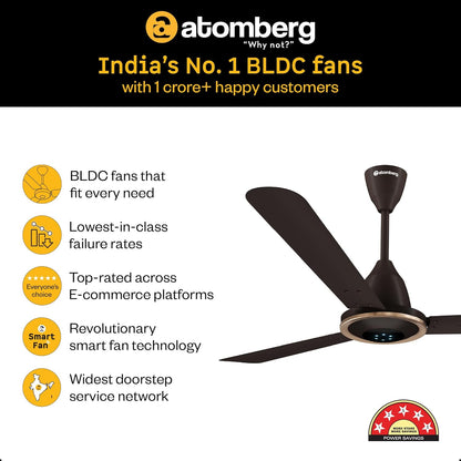 atomberg Erica Artesta 1200mm India's No.1 BLDC Ceiling Fan with Remote | BEE 5-star | Best Air Delivery | Low noise | LED Speed Indicator | 3 Years Warranty| Blaze Brown