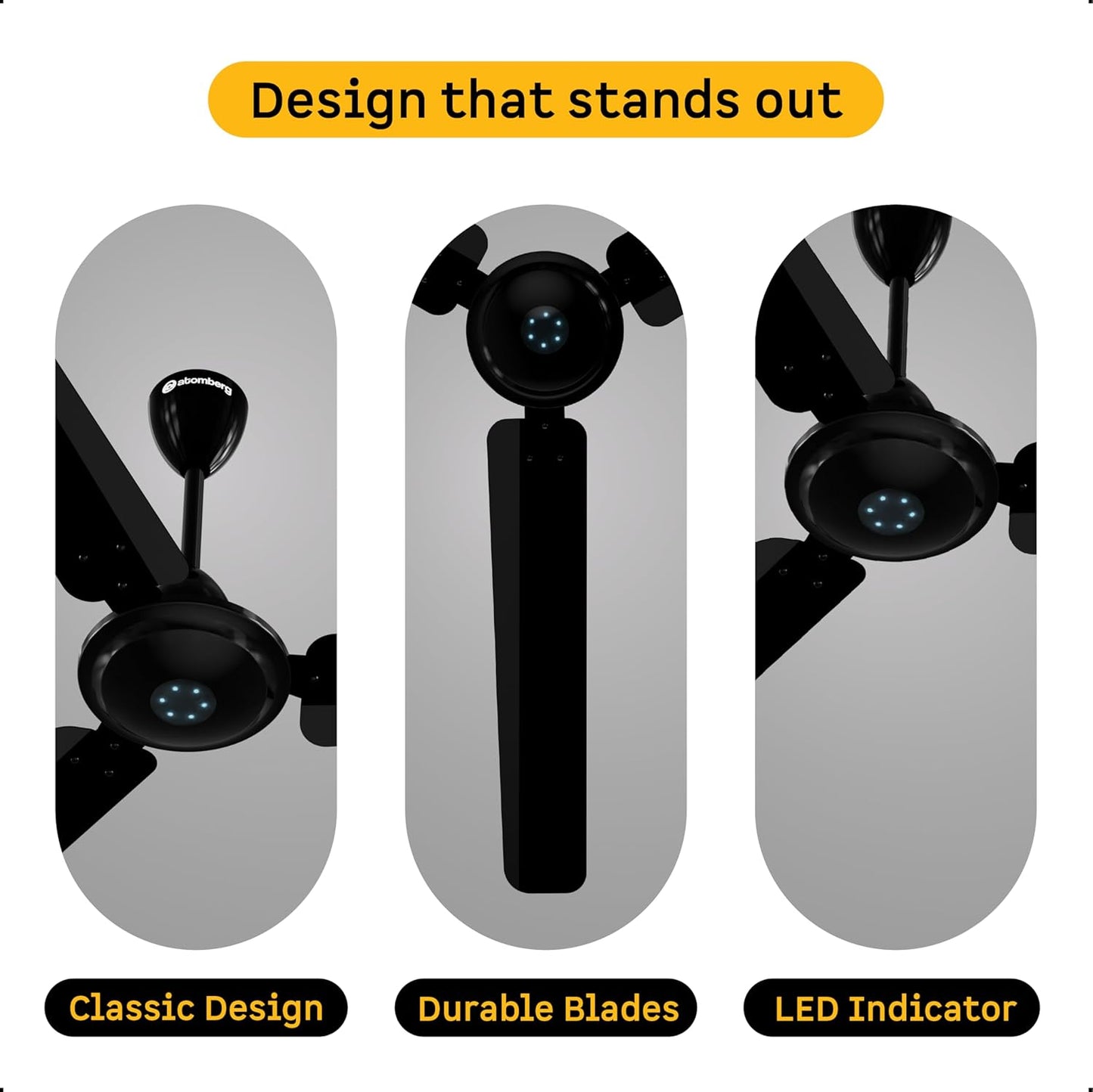 atomberg Ikano 1400mm BLDC Ceiling Fan with Remote | BEE 5 star | High Air Delivery | LED Speed Indicator | Low Noise | Timeless Design with Power Saving | 3 Year Warranty | Gloss Black