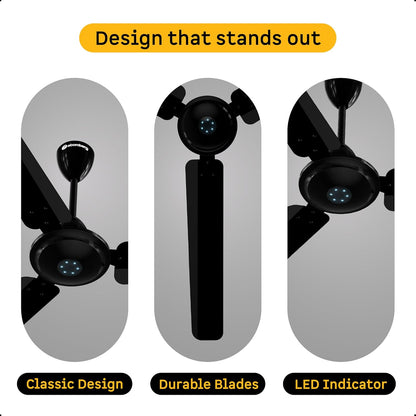 atomberg Ikano 1400mm BLDC Ceiling Fan with Remote | BEE 5 star | High Air Delivery | LED Speed Indicator | Low Noise | Timeless Design with Power Saving | 3 Year Warranty | Gloss Black
