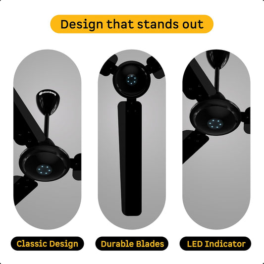 atomberg Ikano 1400mm BLDC Ceiling Fan with Remote | BEE 5 star | High Air Delivery | LED Speed Indicator | Low Noise | Timeless Design with Power Saving | 3 Year Warranty | Gloss Black