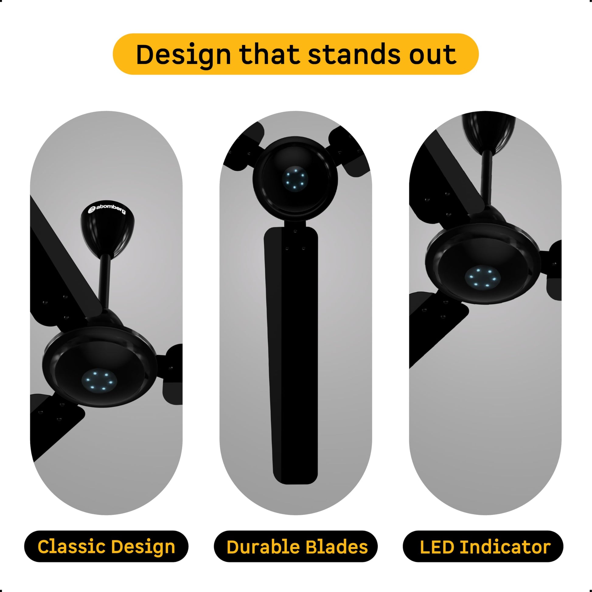 atomberg Ikano 600mm BLDC Ceiling Fan with Remote | 5 star | High Air Delivery | LED Speed Indicator | Low Noise | Timeless Design with Power Saving | 3 Year Warranty| Gloss Black