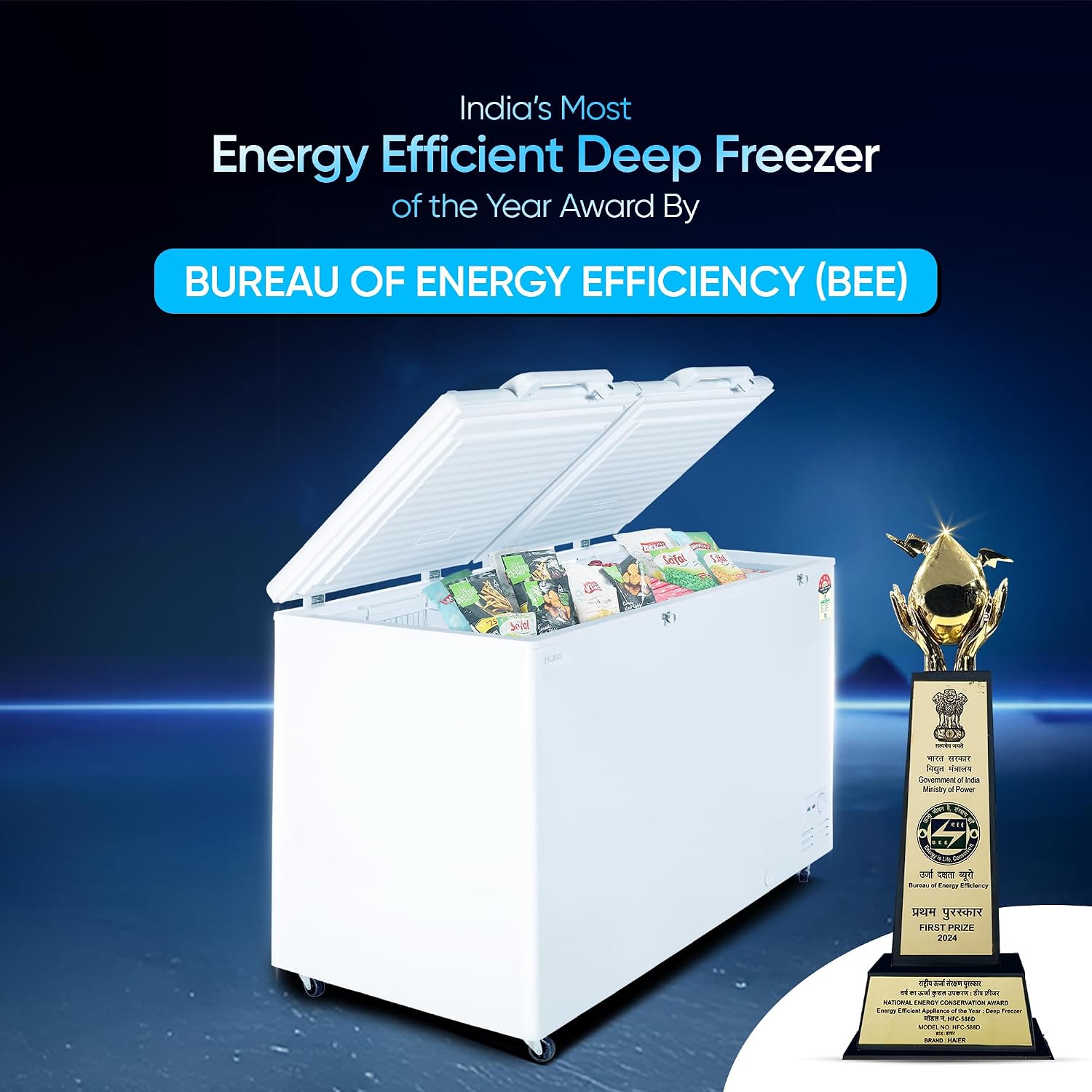 Haier HFC-500DM5, 5 Star Rating Double Door Convertible Deep Freezer, 5 Side Freezing, Dual Condenser, Inside Metal Liner with 70mm Puff Thickness (White 439L)