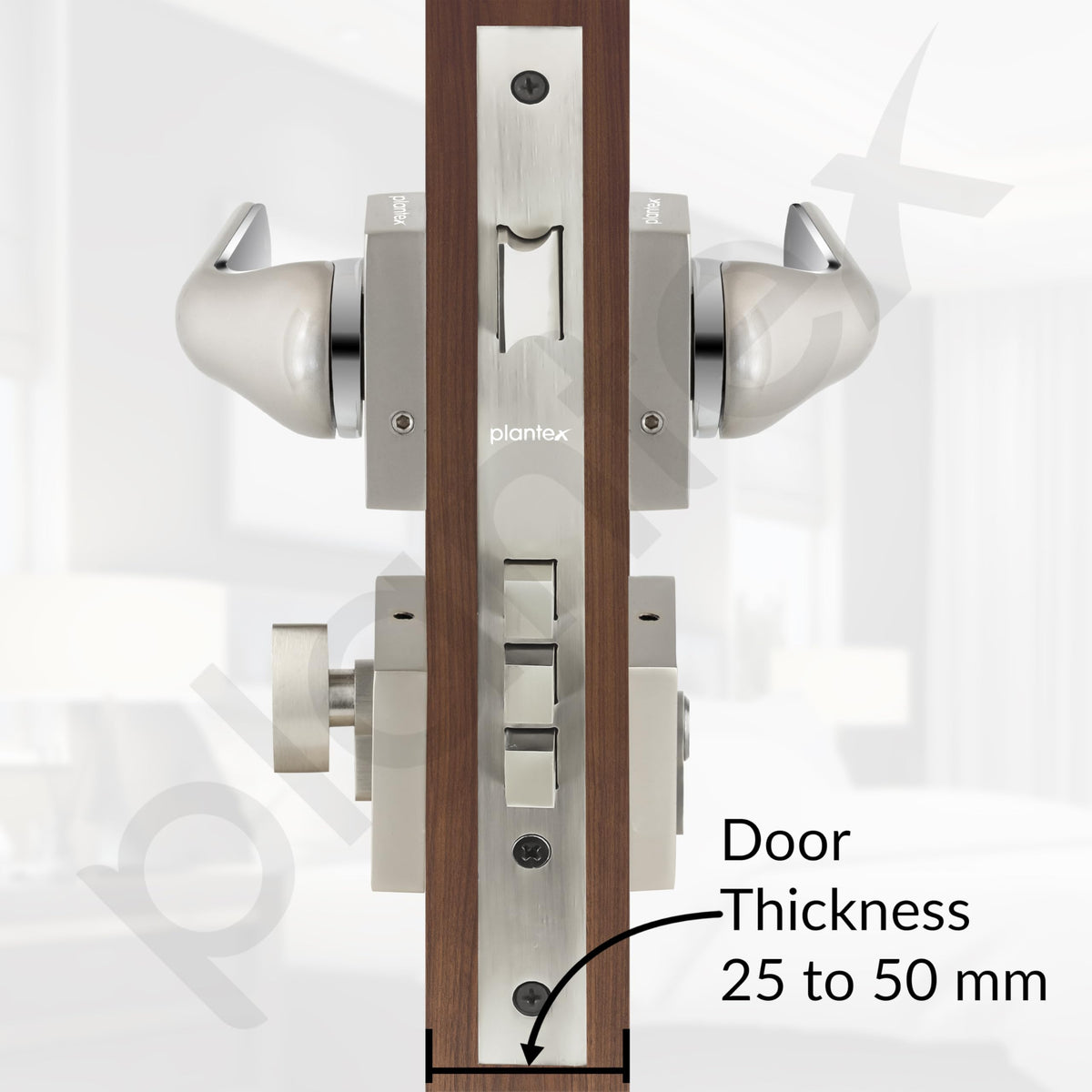 Plantex Triple Security Door Lock for Home/Main Door Lock Set with 3 Years of Warranty/Mortise Lock for Door with Brass Lock Body & Cylinder (7121, Satin White & Chrome)-5