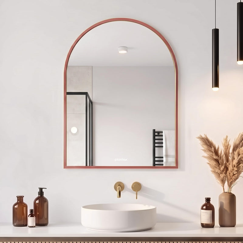 Plantex Aluminium Frame Mirror for Bathroom/Wall Mount Half-Capsule Mirror for Bedroom/Dressing Room/Living Room/Entryway - (Rose Gold, 18x24 Inch)-1