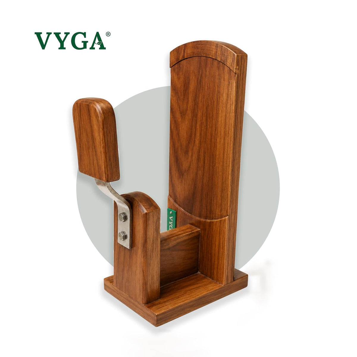 Vyga Bold Teak Wood Coconut Scraper with Iron Blade, Traditional Kerala Handcrafted Design, Bowl Ring Base