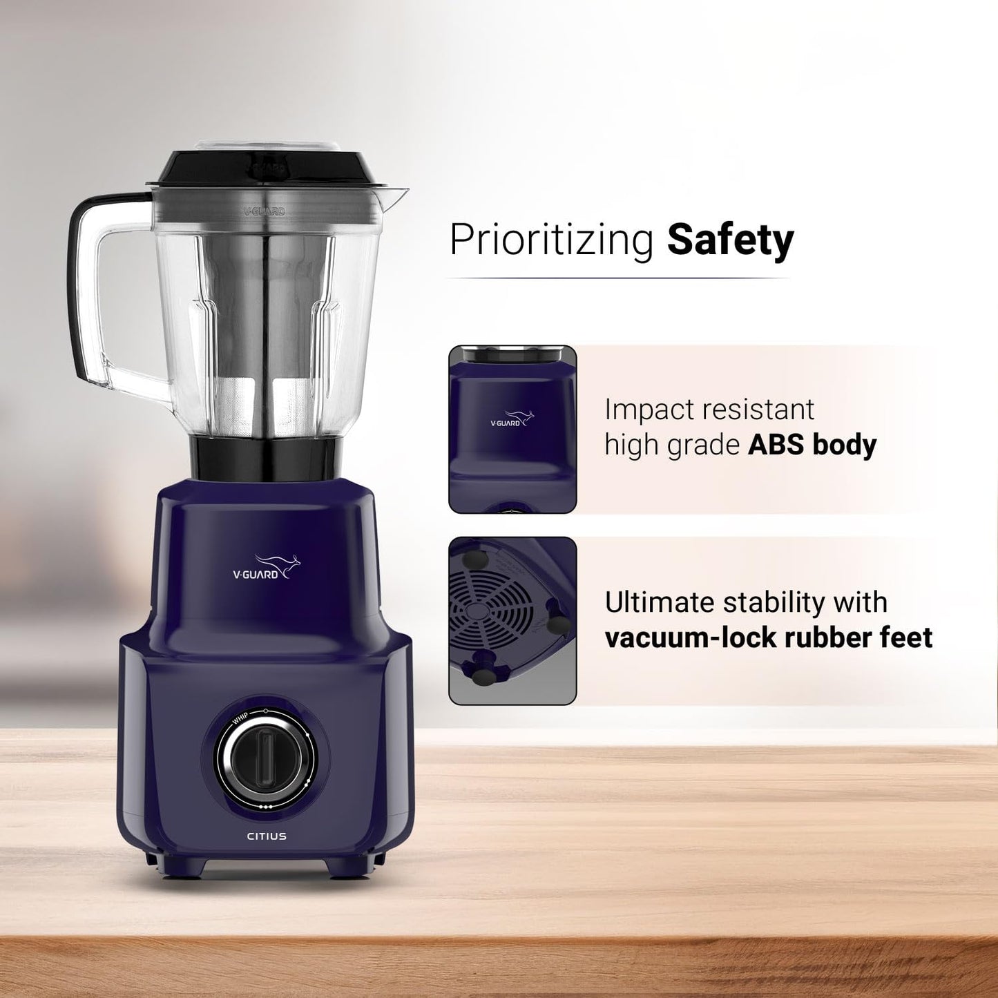 V-Guard Citius 750 Watt Juicer Mixer Grinder (New Launch) | 3-Year Motor Coverage | 4 Jars | Juicer, Wet, Chutney & Dry | Juicer Jar With Quadraflow Design | SS Blades | Blue