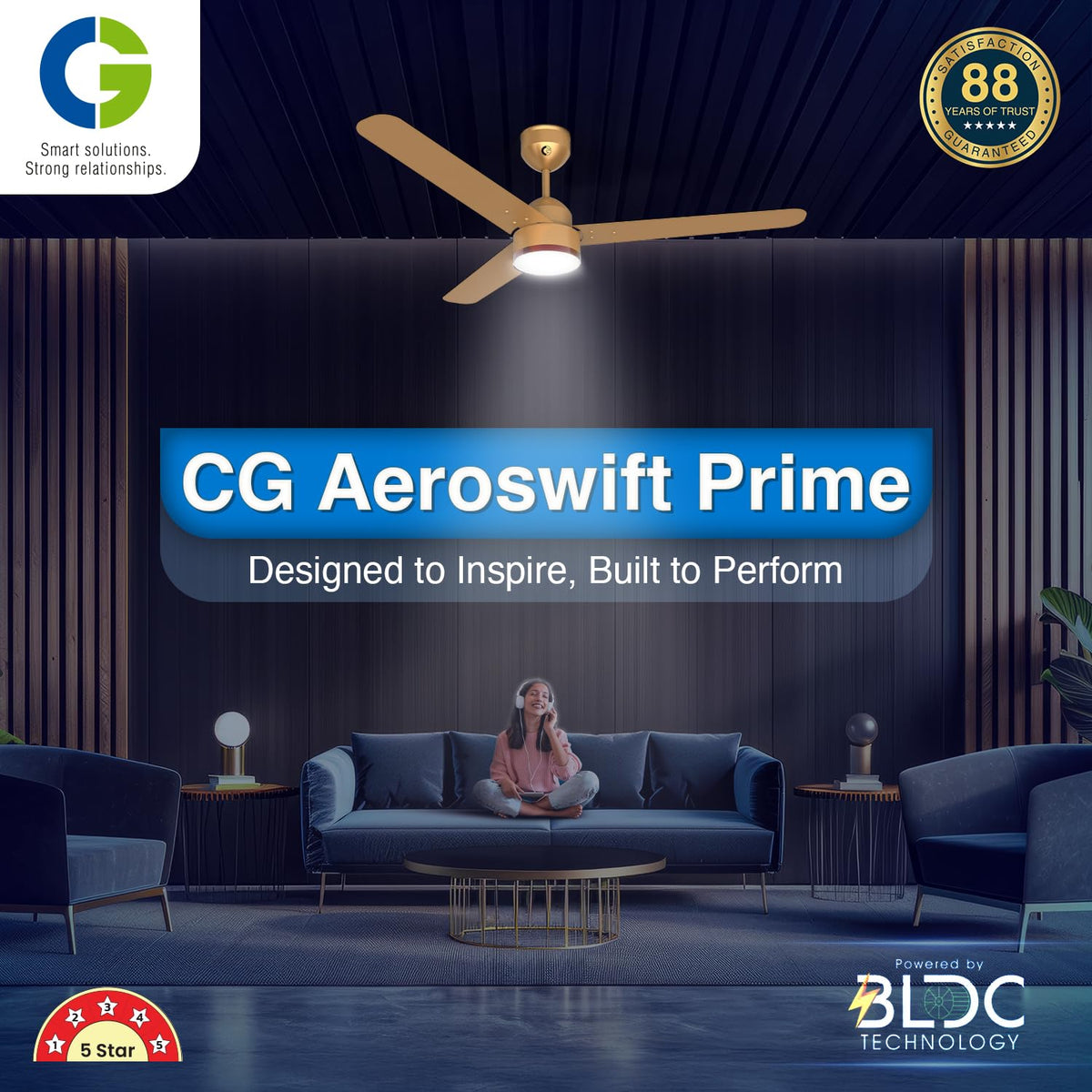 CG AeroSwift Prime BLDC 1200 mm Ceiling Fan with LED Downlight | 5 Star-2