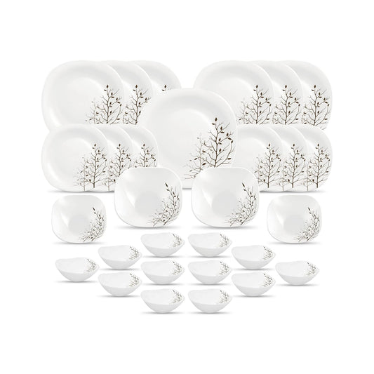 La Opala Diva, Quadra Collection, Opal Glass Dinner Set 29 pcs, Autumnal, White, Standard
