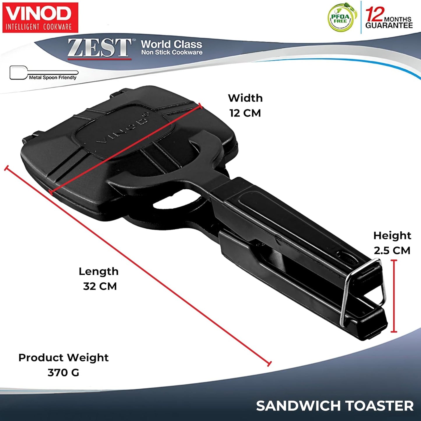 Vinod Zest Non-Stick Grill Toaster, Medium, Multicolour, 1000 w